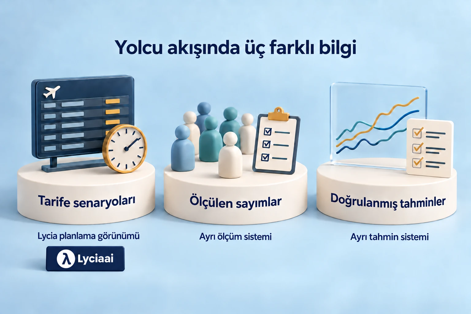 Üç ayrı havalimanı akış kavramı: tarife senaryoları, ölçülen sayımlar ve doğrulanmış tahminler