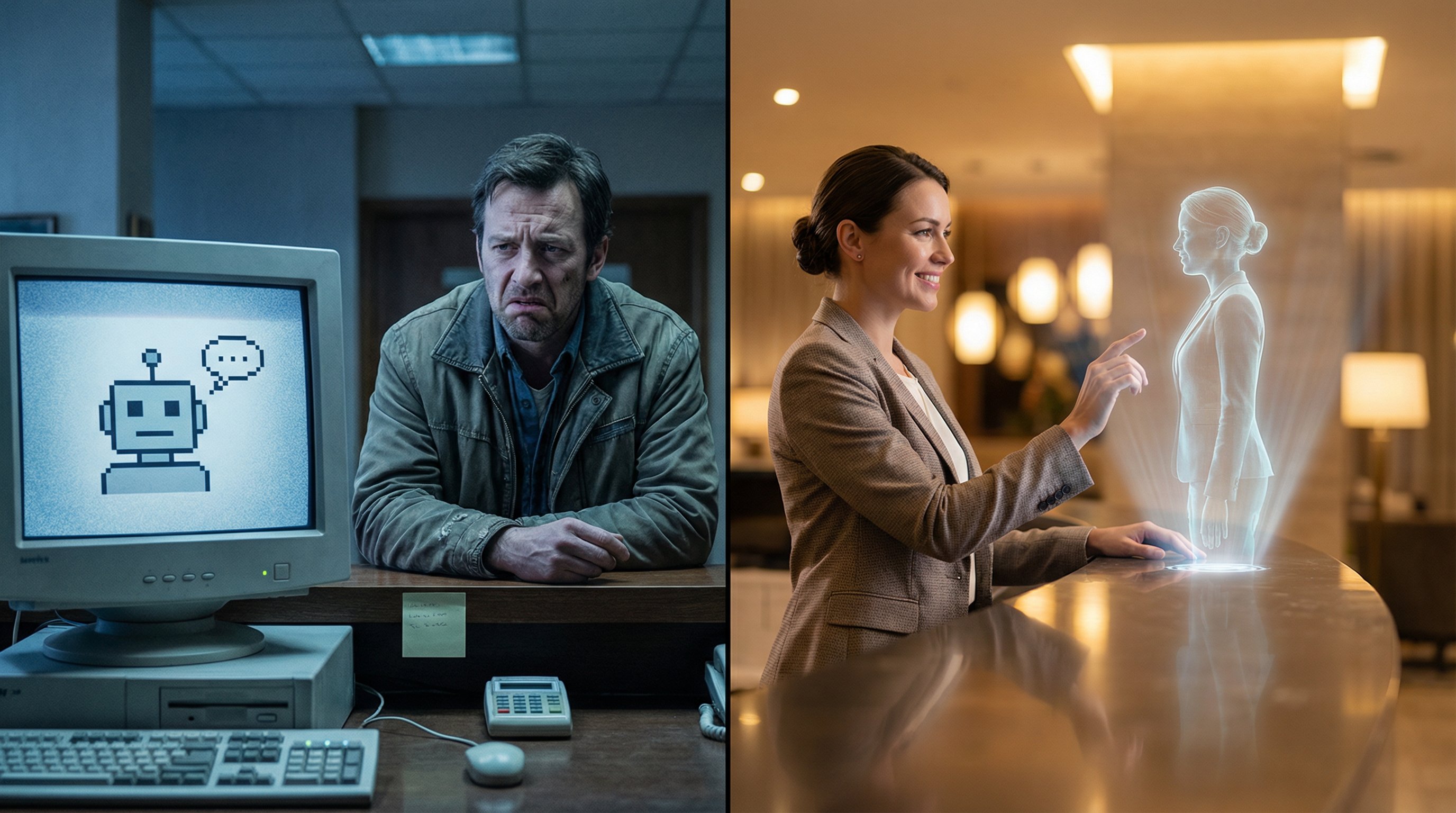 Comparison of legacy chatbot vs modern AI hotel assistant